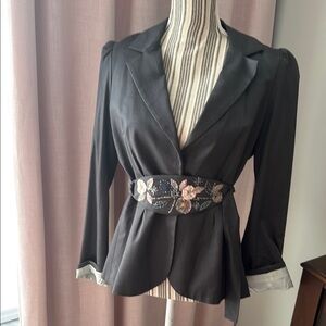 Rebecca Taylor Black Blazer with Floral Belt